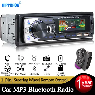 Hippcron-Autoradio 1Din Bluetooth Stéréo Lecteur MP3 Récepteur FM 60W x 4 12V Prise en Charge