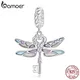 Bamoer-Bracelet et jonc en argent regardé 925 pour femme breloque pendentif clé libellule émail