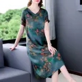 Robe mi-longue à fleurs naturelles pour femmes manches courtes robe élégante légère vintage