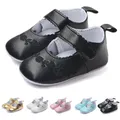 Chaussures Noires en PU pour Bébé Fille Chaussures de Princesse à Semelle Souple avec Broderie de