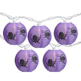 10 Purple Black Spider Paper Lantern Halloween Lights 8.5ft White Wire
