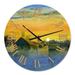 Designart 'Yellow Frosty Winter Morning in The VilLage Watercolor' Farmhouse wall clock