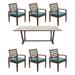 Courtyard Casual Avalon FSC Teak 84" Rectangular Dining Table and 6 Arm Dining Chairs 7 Piece Dining Set