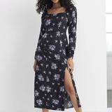 Anthropologie Dresses | Anthropologie Maeve Hedy Ruffle Midi Dress Black Purple Floral Print. Sz 2. Nwot | Color: Black | Size: 2