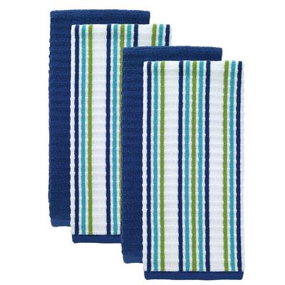 Solid & Stripe Waffle Terry Kitchen Towels, Set Of 4 Towel by T-fal in Cool Blue