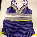 Athleta Swim | Athleta Bikini Blue/White Stripe Yellow Accent. Skort Bottom. | Color: Blue/White/Yellow | Size: 36 B/C, Small