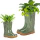 Dibor Set of 2 Flower Pot Planters - Small & Large Wellington Boot Plant Pot Gift Set (Green)