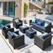 Lark Manor™ Allcot Wicker/Rattan 7 - Person Seating Group w/ Cushions Synthetic Wicker/All - Weather Wicker/Metal/Wicker/Rattan in Blue | Outdoor Furniture | Wayfair