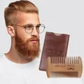 Brosse à cheveux en bois naturel Peigne à barbe avec étui en cuir PU Peigne à moustache de poche