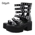 Gdgydh – sandales de gladiateur d'été pour femmes Rivet en métal Punk Streetwear talons carrés