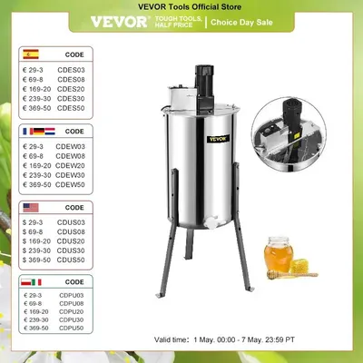 VEVOR Extracteur De Miel Électrique en Acier Inoxydable Machine à Miel 2 Cadres Séparateur Miel