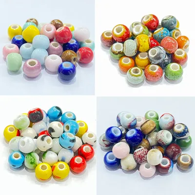 Perles d'espacement rondes en porcelaine céramique petite géométrie colorée bijoux de bricolage