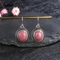 Boucles d'oreilles ovales en argent regardé 925 pour femmes et filles rhodochrosite naturelle