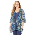 Women's Seasonless Cascade Kimono by Catherines in Navy Floral Print (Size 4X)