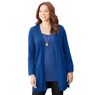Plus Size Women's Marled Sweater Cardigan by Catherines in Dark Sapphire (Size 5X)