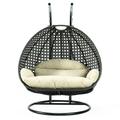 LeisureMod Charcoal Wicker Hanging 2 person Egg Swing Chair in Taupe - LeisureMod ESCCH-57TP