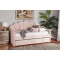 Baxton Studio Timila Modern and Contemporary Light Pink Velvet Fabric Upholstered Full Size Daybed with Trundle - Wholesale Interiors BBT61047T-Light Pink Velvet-Daybed-F/T