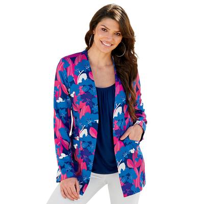 Masseys Long Open-Front Blazer (Size S) Graphic Floral, Polyester,Spandex