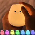 Lampe de chevet en Silicone chat mignon avec capteur tactile alimenté par batterie 7 couleurs