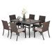 7-Piece Patio Dining Set of 6 Rattan Metal Framed Chairs with Cushions and 1 Rectangular E-coating Table