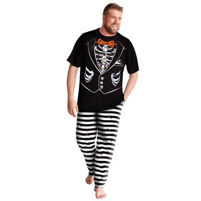 Men's Big & Tall Lightweight Cotton Novelty PJ Set by KingSize in Skull Tuxedo (Size 2XL) Pajamas