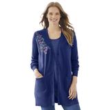 Plus Size Women's Perfect Longer-Length Cotton Cardigan by Woman Within in Navy Flower Embroidery (Size L) Sweater