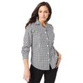 Plus Size Women's Stretch Cotton Poplin Shirt by Jessica London in Black Mini Houndstooth (Size 32 W) Button Down Blouse