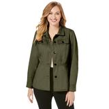 Plus Size Women's Peplum Denim Jacket by Jessica London in Dark Olive Green (Size 24 W) Feminine Jean Jacket