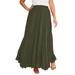 Plus Size Women's Flowing Crinkled Maxi Skirt by Jessica London in Dark Olive Green (Size 12) Elastic Waist 100% Cotton