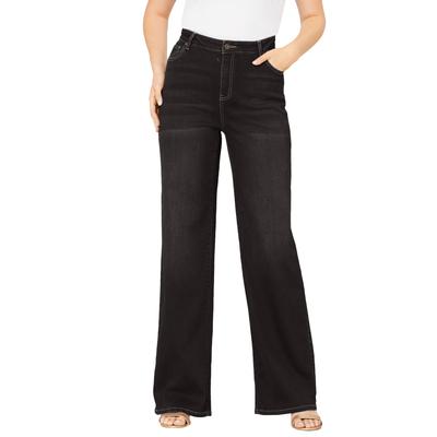 Plus Size Women's Invisible Stretch® Contour Wide-Leg Jean by Denim 24/7 by Roamans in Black Denim (Size 38 WP)