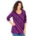 Plus Size Women's Long-Sleeve V-Neck Ultimate Tee by Roaman's in Purple Watercolor Stripe (Size 12) Shirt