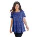 Plus Size Women's Swing Ultimate Tee with Keyhole Back by Roaman's in Blue Painted Medallion (Size 1X) Short Sleeve T-Shirt