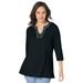 Plus Size Women's Stretch Cotton Notch Neck Tunic by Jessica London in Black Diamond Embroidery (Size S)