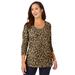 Plus Size Women's Stretch Cotton Scoop Neck Tee by Jessica London in Natural Bold Leopard (Size 14/16) 3/4 Sleeve Shirt