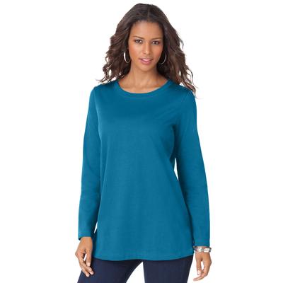 Plus Size Women's Long-Sleeve Crewneck Ultimate Tee by Roaman's in Peacock Teal (Size 5X) Shirt