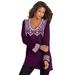 Plus Size Women's Fit-And-Flare Tunic Sweater by Roaman's in Dark Berry Fair Isle (Size 30/32)