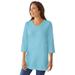 Plus Size Women's Perfect Three-Quarter Sleeve V-Neck Tunic by Woman Within in Seamist Blue (Size 1X)