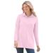 Plus Size Women's Long-Sleeve Polo Shirt by Woman Within in Pink (Size M)
