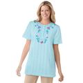 Plus Size Women's 7-Day Embroidered Pointelle Tunic by Woman Within in Seamist Blue Floral Embroidery (Size 2X)