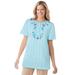 Plus Size Women's 7-Day Embroidered Pointelle Tunic by Woman Within in Seamist Blue Floral Embroidery (Size 2X)