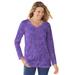 Plus Size Women's Perfect Printed Long-Sleeve V-Neck Tee by Woman Within in Petal Purple Floral Paisley (Size 42/44) Shirt