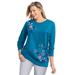 Plus Size Women's French Terry Sweatshirt by Woman Within in Deep Teal Multi Floral Embroidery (Size 4X)