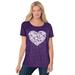 Plus Size Women's Marled Cuffed-Sleeve Tee by Woman Within in Radiant Purple Heart Placement (Size L) Shirt