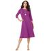 Plus Size Women's Ultrasmooth® Fabric Boatneck Swing Dress by Roaman's in Purple Magenta (Size 34/36)