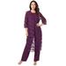 Plus Size Women's Three-Piece Lace Duster & Pant Suit by Roaman's in Dark Berry (Size 16 W)
