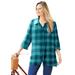 Plus Size Women's Buttonfront Plaid Tunic by Catherines in Teal Plaid (Size 1X)