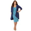 Plus Size Women's Soft Knit Jacket Dress by Catherines in Navy Watercolor Paisley (Size 0XWP)