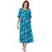 Plus Size Women's Button-Front Essential Dress by Woman Within in Deep Teal Graphic Bloom (Size 7X)