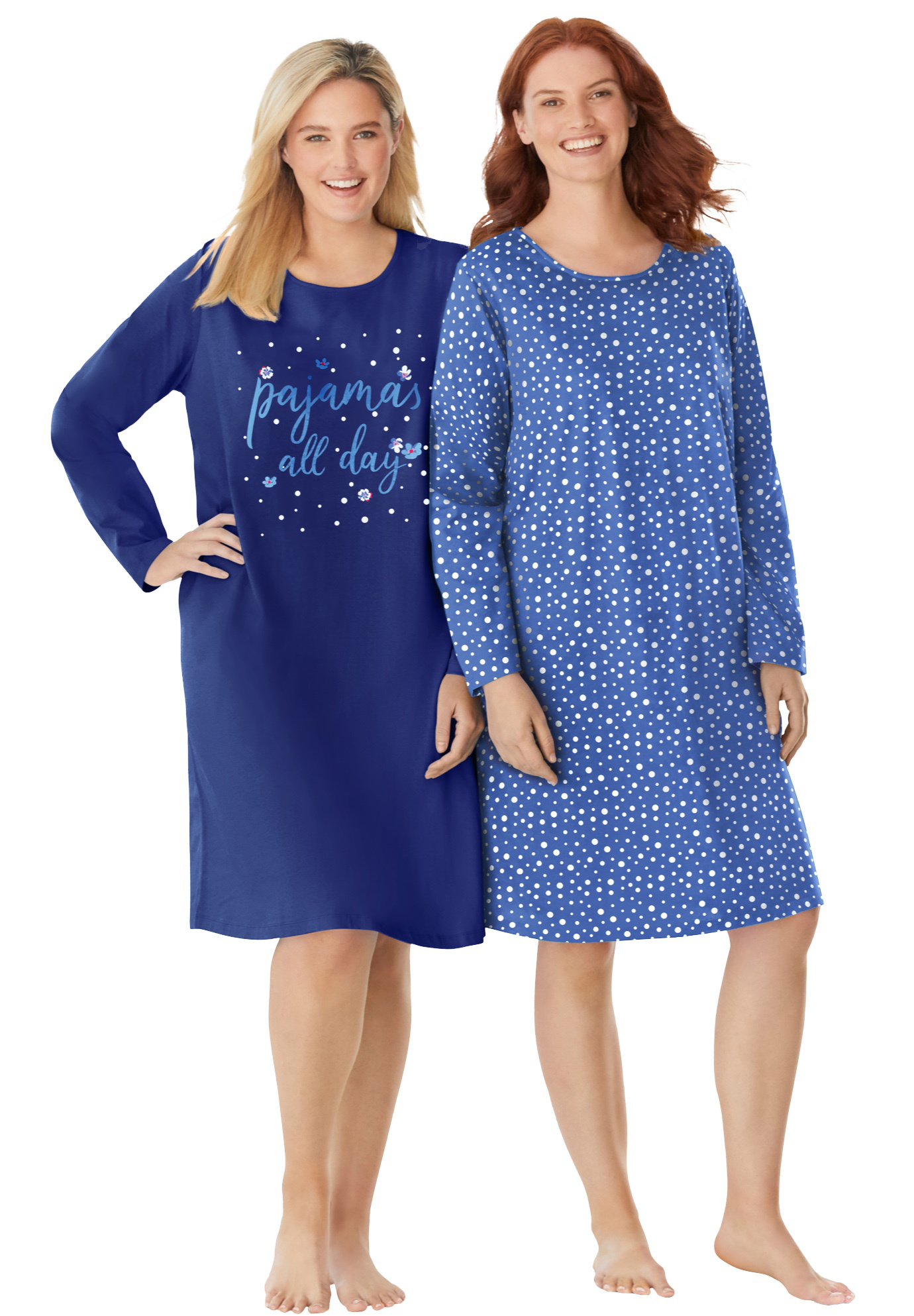 Plus Size Women's 2-Pack Long-Sleeve Sleepshirt by Dreams & Co. in Evening Blue Pajamas (Size 1X/2X) Nightgown