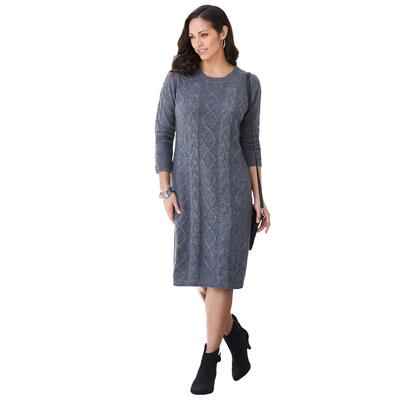 Plus Size Women's Cable Sweater Dress by Jessica London in Medium Heather Grey (Size 34/36)